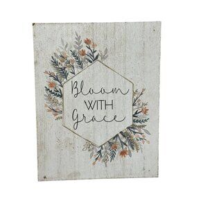 Bloom With Grace Wooden Wall Art Decor - Floral Hexagon Design 9" x 7" READ